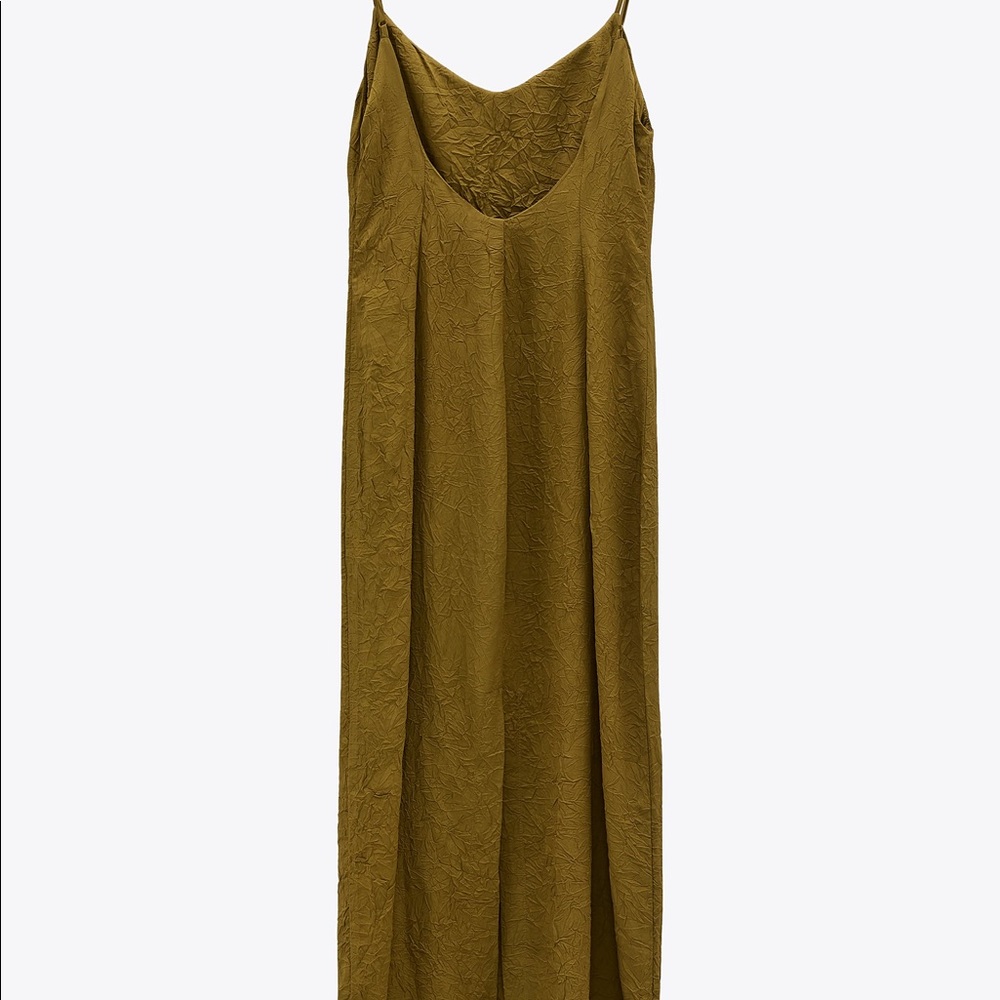 NWT Women’s Zara Wrinkle Look Dress Olive Size Medium 6929/222